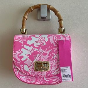 NWT Lilly Pulitzer Purse Leilani Bamboo Top Handle Pink Tropics Bunny Hop